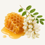 Acacia honey fragrance note icon — golden honeycomb dripping with honey beside white acacia blossoms and green leaves