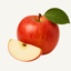 Fresh red apple with green leaf and sliced apple wedge on a soft ivory background, representing the apple fragrance note.