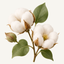 Cotton blossom fragrance note icon — open cotton bolls with green leaves on a stem