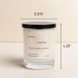 Upsensed Creme scented candle dimensions - 3.375 inches wide by 4.25 inches tall - 11oz coconut apricot wax candle with pistachio cocoa butter and sandalwood fragrance hand poured in Houston