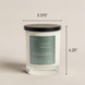 Upsensed Higher Ground scented candle dimensions - 3.375 inches wide by 4.25 inches tall - 11oz coconut apricot wax candle with petrichor moss and fresh rainwater fragrance hand poured in Houston