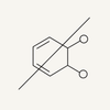 Thin black line icon of a molecular structure with a diagonal line crossing through it.