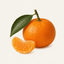 A whole mandarin orange with leaf and a peeled segment beside it