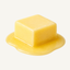 Golden pat of butter partially melting into a glossy puddle on a soft ivory background, representing melted butter.