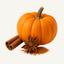 Orange pumpkin with cinnamon sticks, star anise, and ground spices on a soft ivory background, representing pumpkin spice.