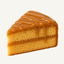 Slice of golden toffee cake layered and topped with glossy caramel drizzle on a soft ivory background.