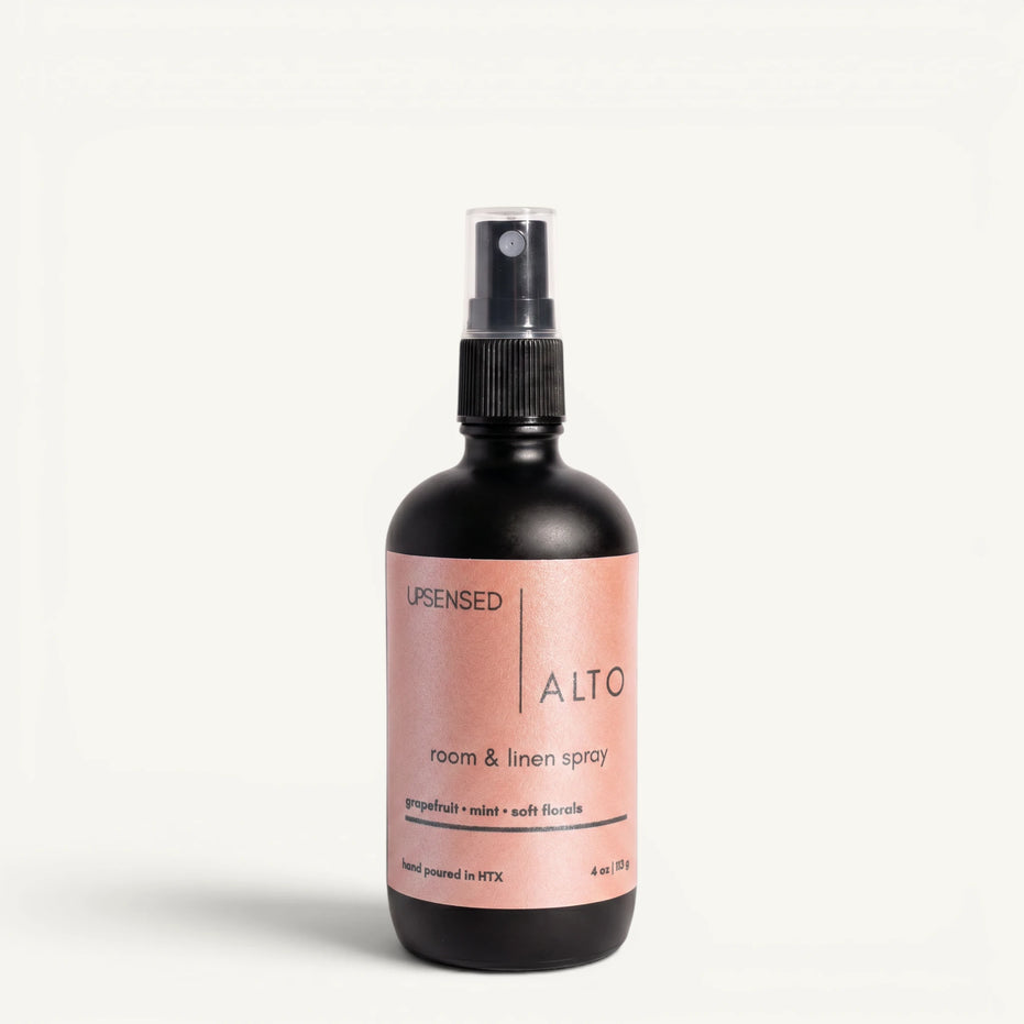 Upsensed Alto room and linen spray 4oz black matte bottle — grapefruit mint soft florals, hand poured in Houston TX