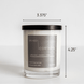 Upsensed Cortado candle with black lid showing dimensions — 3.375 inches wide by 4.25 inches tall