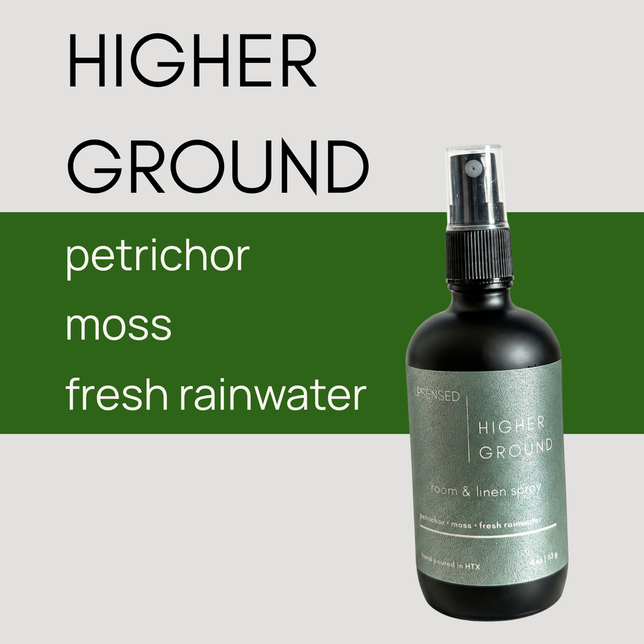 Upsensed Higher Ground Room and Linen Spray 4oz - petrichor, moss, and fresh rainwater fragrance notes