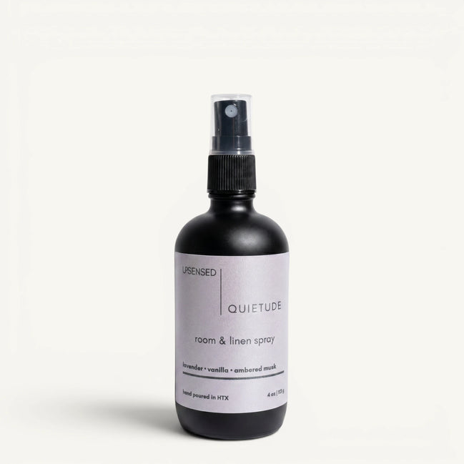 Upsensed Quietude room and linen spray 4oz black matte bottle — lavender vanilla ambered musk, hand poured in Houston TX