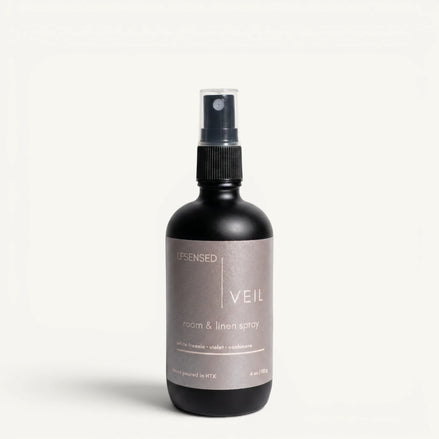 Upsensed Veil room and linen spray 4oz black matte bottle — white freesia violet cashmere, hand poured in Houston TX
