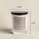 Upsensed Veil scented candle dimensions - 3.375 inches wide by 4.25 inches tall - 11oz coconut apricot wax candle with white freesia violet and cashmere fragrance hand poured in Houston