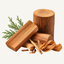 Cut wood pieces and wood shavings with green foliage behind them.
