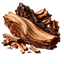 Split pieces of raw, textured wood and bark, representing the warm woods fragrance note.